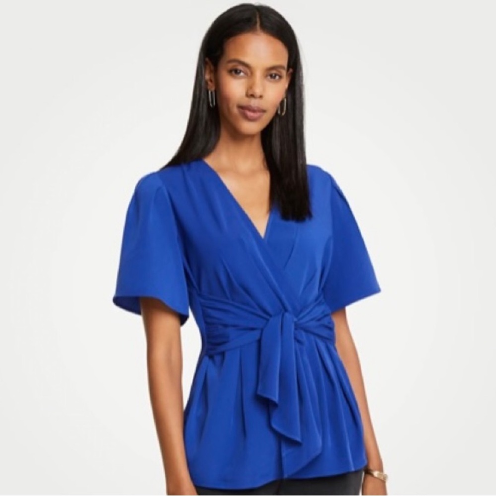 Ann Taylor Tie Wrap Top in Mariner Blue
